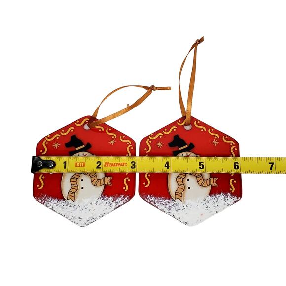 2 Vtg Red Glass Suncatcher Hand Painted Christmas Hexagon Ornament Holiday Decor - Picture 2 of 6